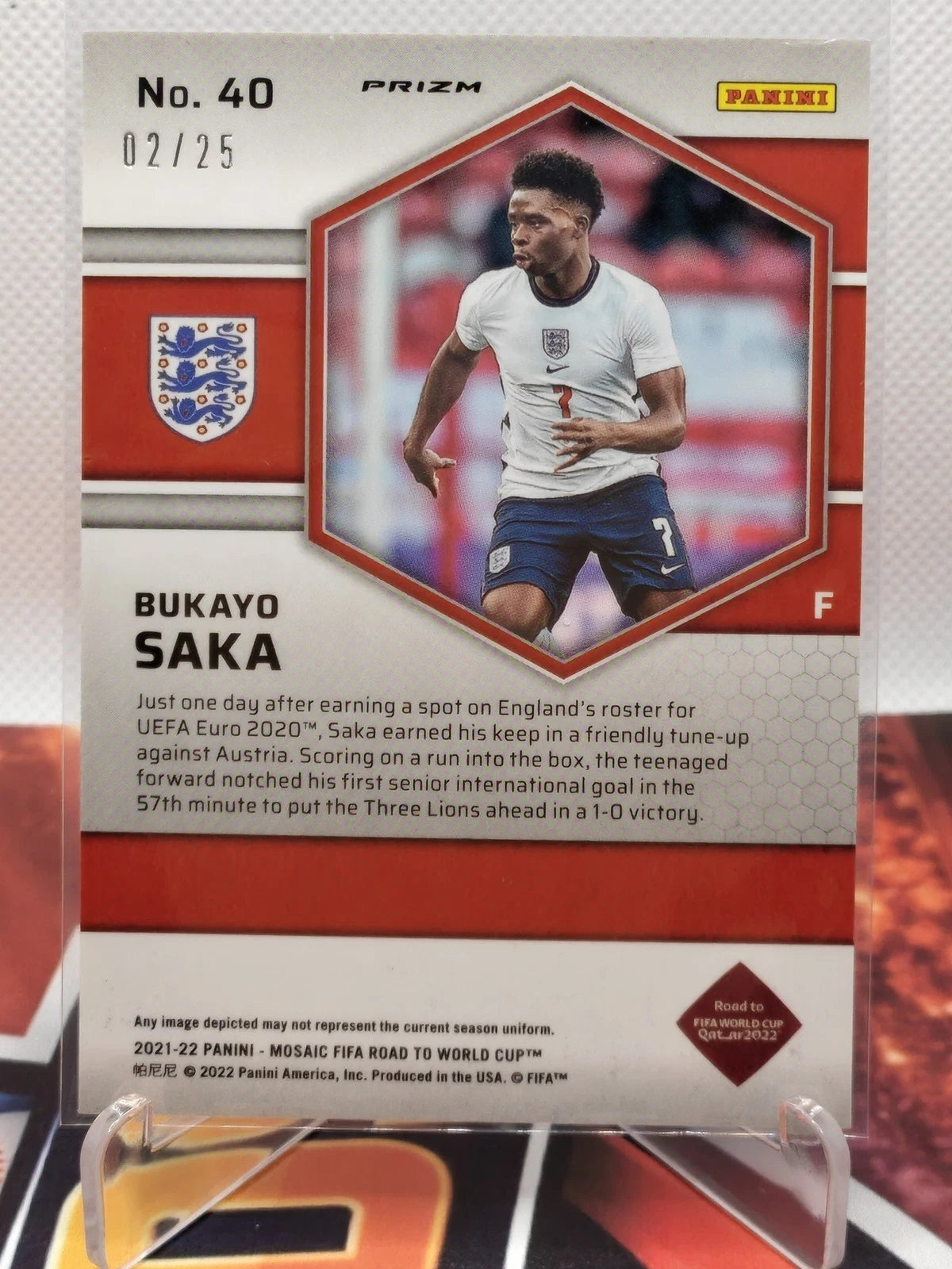 Bukayo Saka 2021-22 Panini Mosaic FIFA RTWC Pink Prizm /25 #40 England
