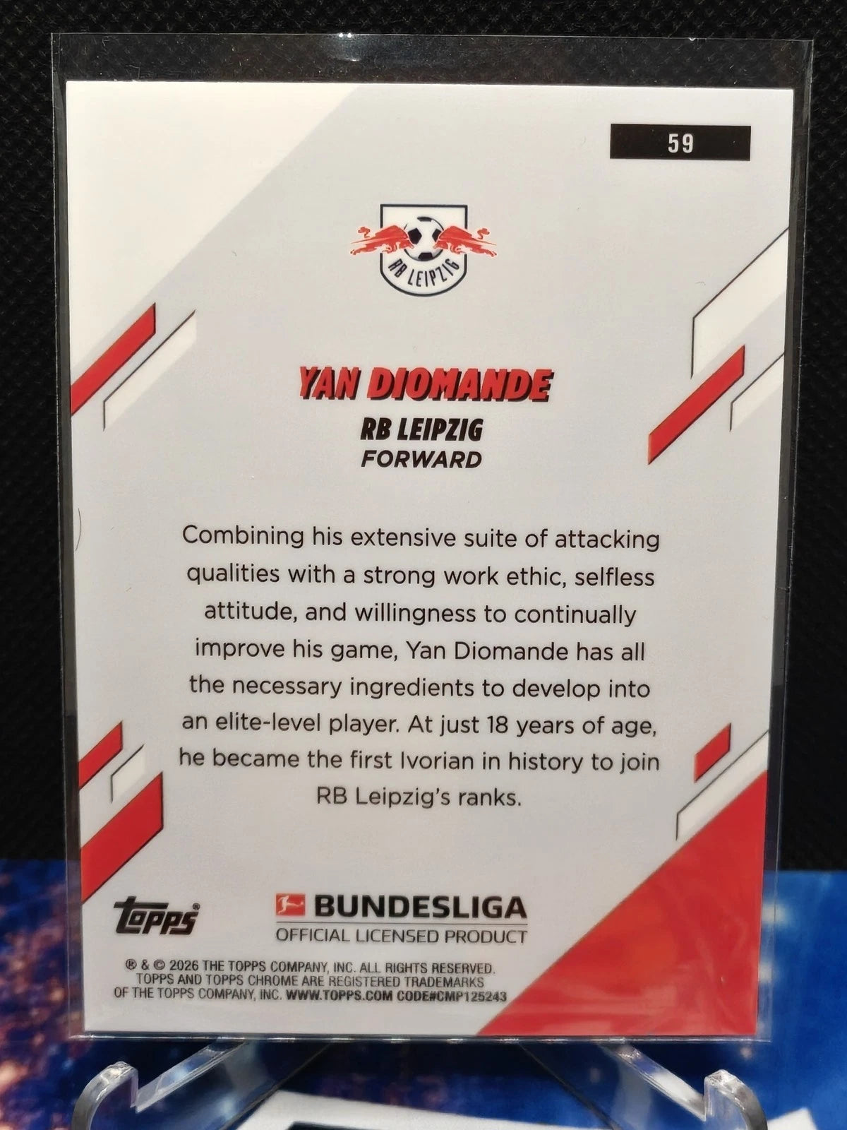 Yan Diomande Topps Chrome Bundesliga - Blue Speckle Refractor 2025-26 Rookie /150