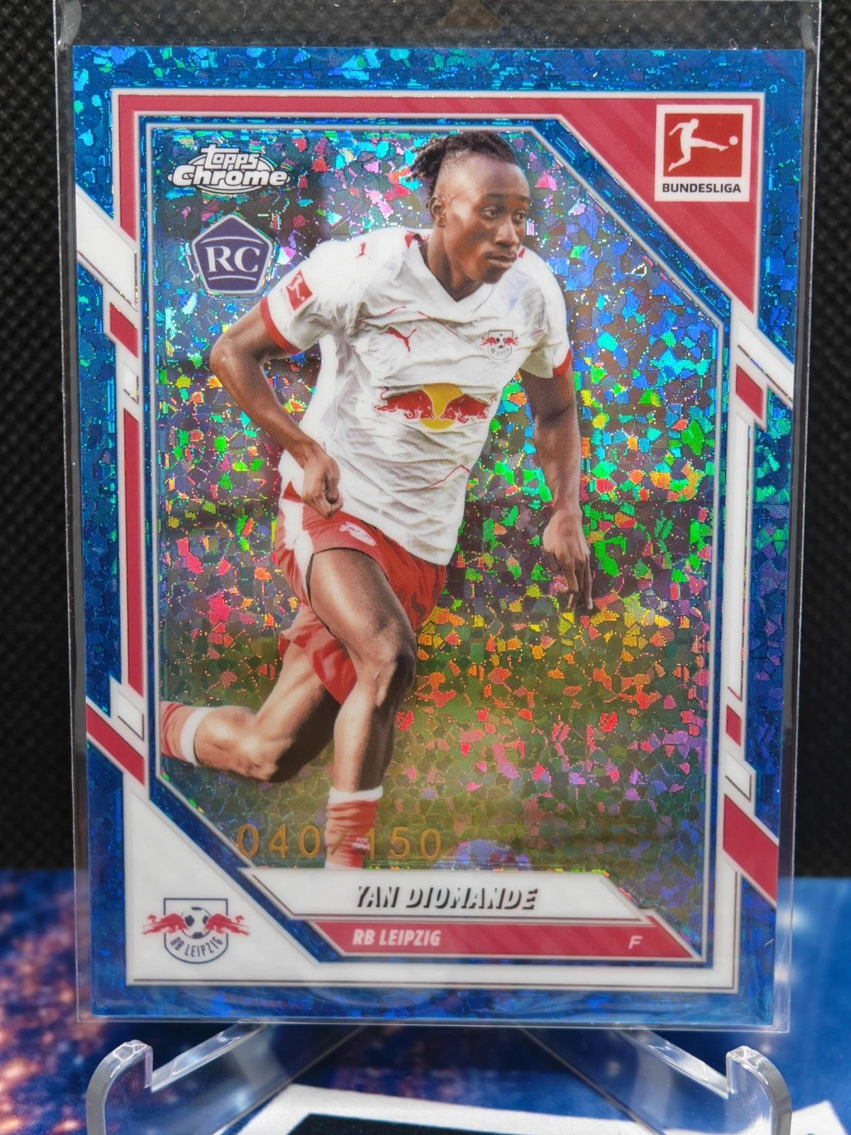 Yan Diomande Topps Chrome Bundesliga - Blue Speckle Refractor 2025-26 Rookie /150