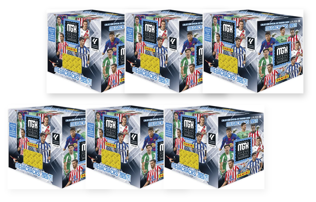 Pack de 6 cajas de Megacracks 2026/27 - 25º Aniversario, Cajita sellada, 50 sobres por caja.